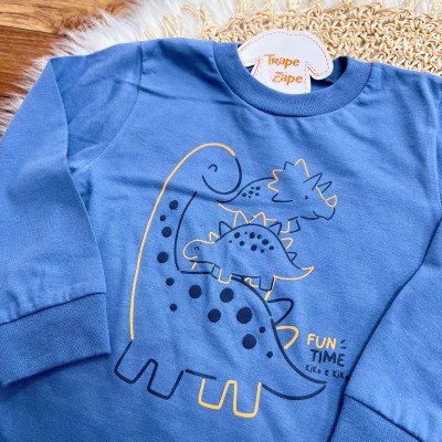 Conj. Blusa Manga Longa Dino Fun Time e Calça de Moletom - Azul Marinho